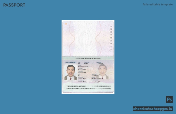 Vorschau eines Beispielpasses von Myanmar